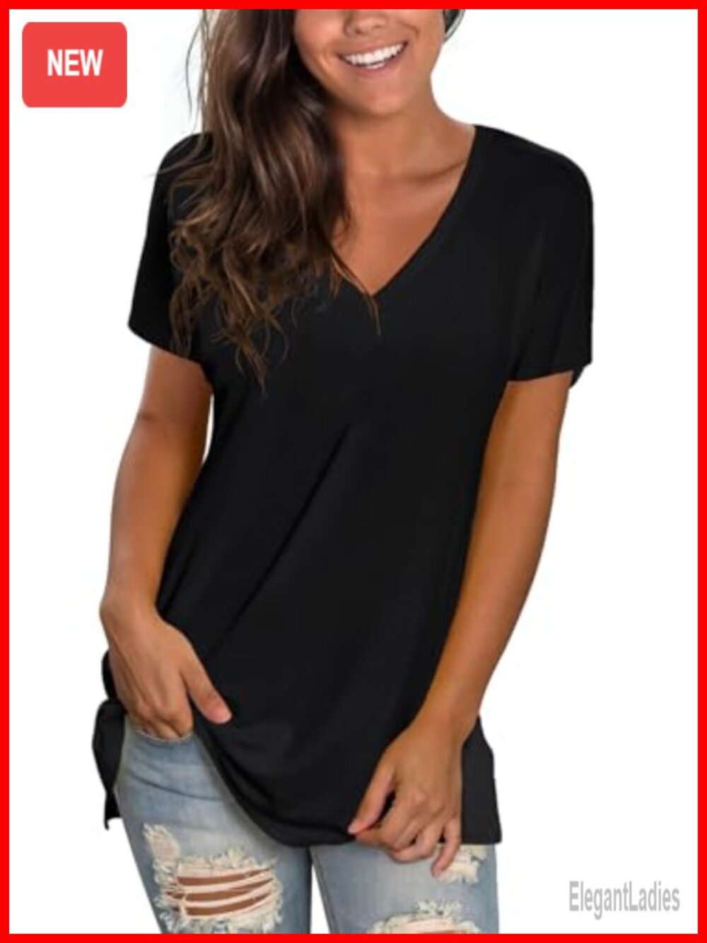 Women's V Neck Short Sleeve T Shirt Loose Fit Casual Tunic Top